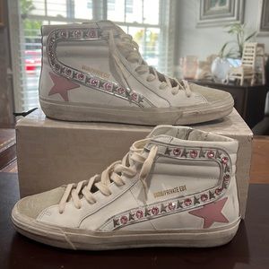 Like new Golden Goose size 39 slide pink crystals